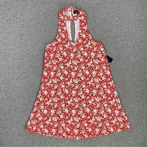 Lulus Lean Close Floral Mini Dress Red White XS Halter Neck Swing Sleeveless New - Picture 8 of 13